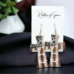 Patriotic "In God We Trust" American Flag Cross Earrings - NWT